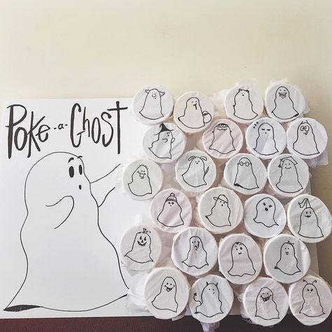 Halloween Game Idea - Poke-a-Ghost Poke The Ghost Game, Ghost Punch Game, Halloween Diy Carnival Games, Halloween Interactive Games, Halloween Themed Birthday Party Games, Halloween Ghost Theme Decor, Ghost Party Games, Halloween Fundraising Ideas, Poke A Ghost