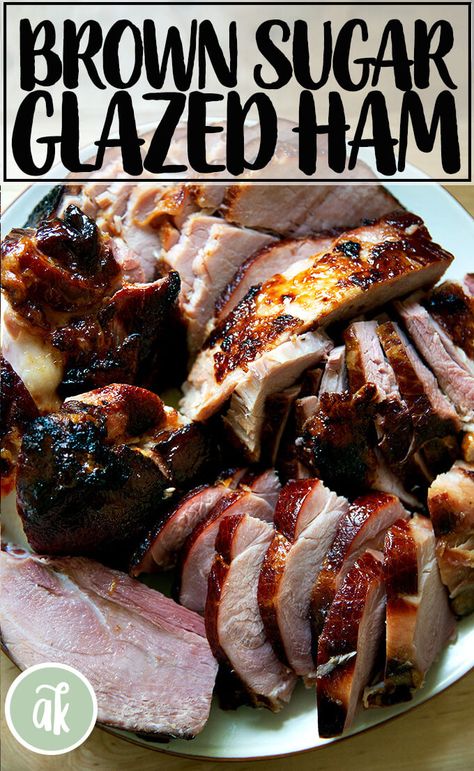 This simple roasted ham stays moist thanks to the cooking method and couldn't be tastier thanks to a brown sugar glaze. Simple, delicious, and so festive! #ham #brown #sugar #glazed #whole Ham Cooking Time, Brown Sugar Glazed Ham, Baked Ham Recipe, Brown Sugar Ham, Ham Glaze Brown Sugar, Ham Recipes Baked, Roasted Ham, Ham Glaze Recipe, Brown Sugar Recipes