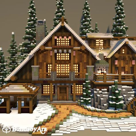 Ara | Winter Cabin :D I've seen my friends make a bunch of cabins so I made my own version! This is probably my favorite build I've created :)… | Instagram Big Spruce House Minecraft, Winter Lodge Interior, Minecraft Snowy Cabin, Winter Minecraft Houses, Winter Cabin Minecraft, Winter House Minecraft, Minecraft Winter Cabin, Minecraft Winter House, Minecraft Winter Builds