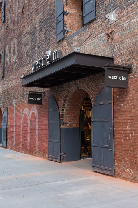 Industrial Exterior Design, Warehouse Facade, Warehouse Renovation, Brick Warehouse, Industrial Facade, Industrial Exterior, Retail Facade, Shop Facade, Retail Signage