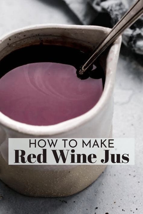 Red wine jus is a rich and flavorful sauce that is perfect for beef, lamb, or poultry dishes. It is made by simmering red wine, beef stock, and aromatics until the liquid is reduced and thickened. The result is a sauce that is both savory and complex, with a hint of sweetness from the wine. Red Wine Jus, Red Wine Beef, Red Wine Recipe, Ribeye Roast, Beef Dip, Sweet Red Wines, Poultry Dishes, Red Wine Sauce, Grilled Pork Chops