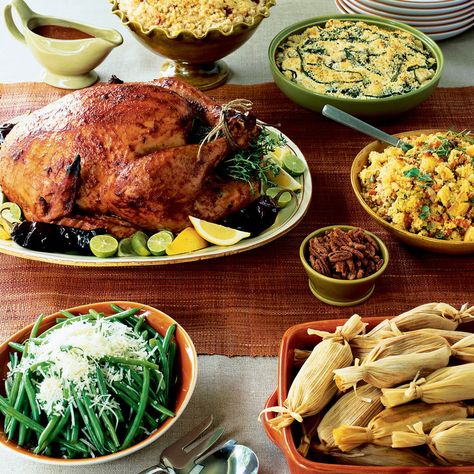 A Southwest Thanksgiving - Sunset Chorizo Dressing, Spicy Pecans Recipe, Manchego Recipes, Thanksgiving Menu Recipes, Thanksgiving Vegetables, Thanksgiving Salad, Cauliflower Gratin, Garlic Green Beans, Pecan Recipes