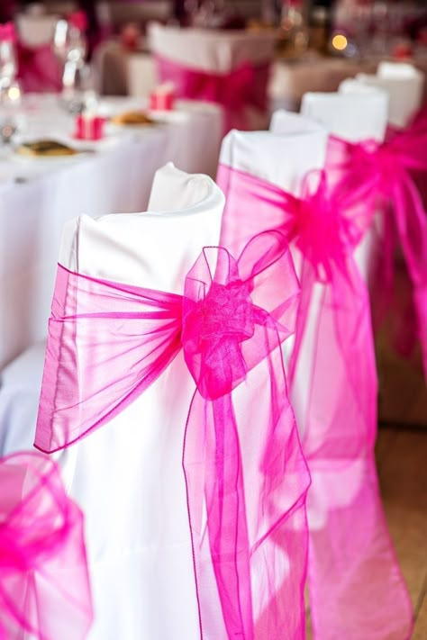 Fucsia Wedding, Magenta Wedding Decorations, Magenta Wedding Theme, Chair Swag, Wedding Decorations Diy Centerpiece, Pink Wedding Ideas, Fuschia Wedding, Raspberry Wedding, Magenta Wedding