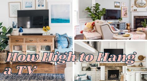 How High to Hang a TV Tv Stand Alternatives, Tv Height, Interior Design Tools, Hide Cables, Large Tv, Drywall Screws, Tv In Bedroom, Cardboard Cutout, Stud Walls