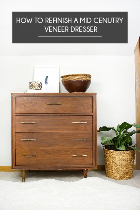 How To Refinish A Mid Century Veneer Dresser Nursery Projects, Dresser Refinish, Diy Dresser Makeover, Mid Century Dresser, Mid Century Modern Bedroom, Mid Century Modern Dresser, Diy Dresser, Furniture Trends, Modern Dresser