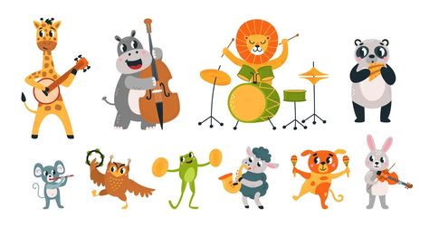 Animals play music cute animal playing music Vector Image Musical Animals, Guitar Doodle, Animal Music, Music Birthday Party, Music Vector, Drum Instrument, Animal Lamp, Dancing Animals, Cartoon Drawings Of Animals