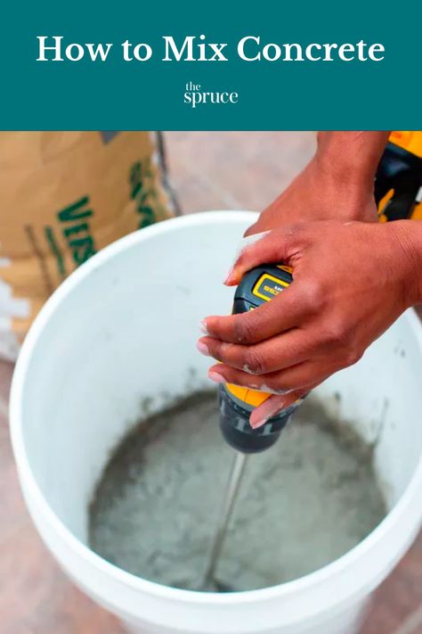 When mixing concrete, you'll first need to pour out the bag of concrete and prepare a bucket with the right amount of water to be mixed. #Concrete #MixingConcrete #TheSpruce Mixing Concrete, Cement Pots Diy, Concrete Bags, Clean Concrete, Concrete Repair, Pots Diy, Brick Steps, Types Of Concrete, Mix Concrete