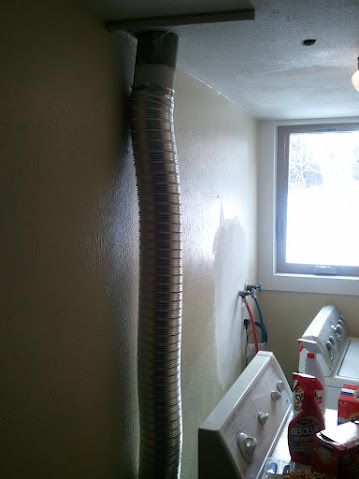 What can be done about this unattractive dryer vent? - Home Improvement Stack Exchange Dryer Vent Solutions Laundry Room, Laundry Room Dryer Vent, Hide Dryer Vent Hose Ceiling, Dryer Vent Solutions Basement, Venting A Dryer, Hiding A Dryer Vent Hose, Dryer Vent Pipe Cover, Dryer Vents Ideas, Hide Dryer Hose