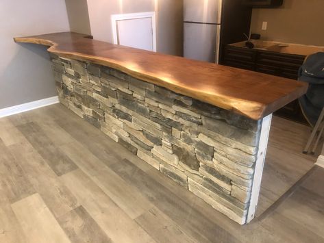 Live Edge Rustic Live Edge Countertop Bar Tops, Half Wall Ideas, Live Edge Countertop, Live Edge Bar Top, Trailer Kitchen, Natural Edge Wood, Live Edge Bar, Home Building Tips, Traverse City Michigan