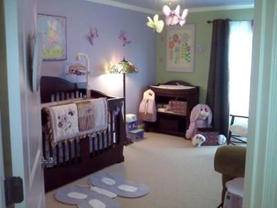 I would change it up and do white instead of brown to lighten things up. But awesome idea for a baby girls room Owl Themed Nursery, Modern Baby Room, Nursery Color Scheme, Lavender Nursery, Brown Butterfly, Girl Nursery Themes, Butterfly Nursery, Baby Rooms