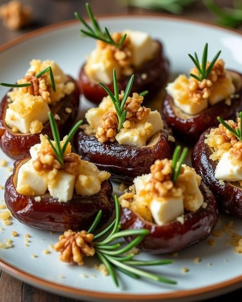 🍯 Feta-Parmesan Roasted Stuffed Dates: A Perfect Party Snack! 🍽️ Looking for an easy and delicious appetizer to impress your guests? Try these Feta-Parmesan Roasted Stuffed Dates! 🧀🌿 These Medjool dates are stuffed with creamy feta, topped with Parmesan, and sprinkled with walnuts and rosemary. A drizzle of honey adds the perfect touch of sweetness. Sweet, savory, and crunchy – every bite is a burst of flavor! 😋✨ Here’s what you’ll need: ✅ 10 oz pitted Medjool dates, sliced open ✅ Honey fo... Fingerfoods Appetizers, Creative Drinks, Stuffed Dates, Creamy Feta, Medjool Dates, Party Snack, Delicious Dishes, Yummy Appetizers, Party Snacks