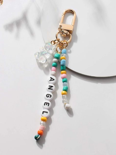 Letter Decor Beaded Keychain | SHEIN USA Bag Charms Diy, Letter Decor, Letter Bag, Bogg Bag, Bead Charms Diy, Beaded Bag, Charm Making, Diy Keychain, Beaded Keychains