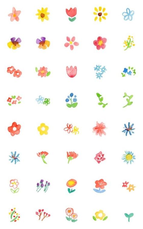 Flowers Small Drawing, Small Drawings Flower, Mini Flower Wallpaper, Small Painted Flowers, Small Flower Stickers, Painting Small Flowers, Flower Emoji, Flowers Icon, A Lot Of Flowers