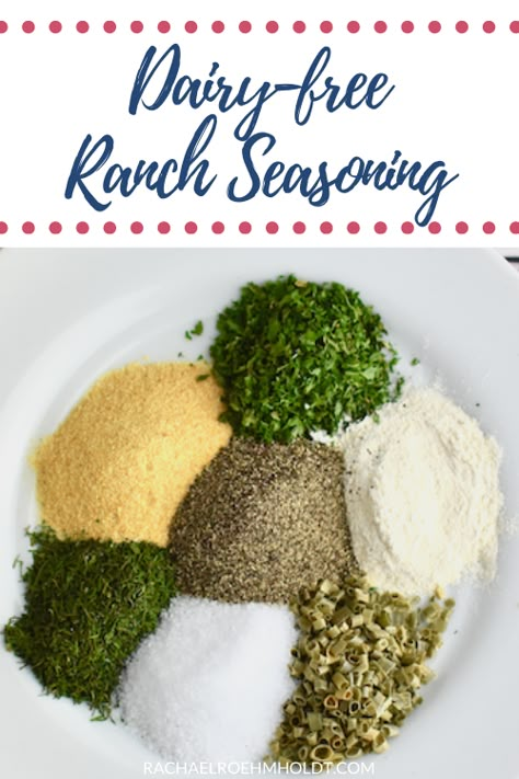 Dairy-free Ranch Seasoning - Rachael Roehmholdt Dairy Free Ranch Dressing Recipe, Ranch Seasoning Mix Recipes, Ranch Dressing Mix Recipe, Gluten Free Ranch Dressing, Homemade Ranch Mix, Dairy Free Ranch, Dairy Free Salad Dressing, Ranch Seasoning Recipes, Dairy Free Ranch Dressing