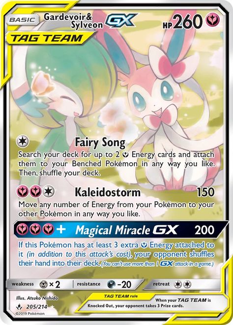 Gardevoir & Sylveon-GX (Unbroken Bonds UNB 205) — PkmnCards Fairy Energy, Kartu Pokemon, Rare Pokemon Cards, Cool Pokemon Cards, Eevee Evolutions, Collectible Trading Cards, Pokemon Trading Card Game, Pokemon Trading Card, Flesh And Blood