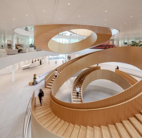 Sporting inspiration triumphs at 3XN’s new Olympic House in Lausanne Staircase Slide, Round Stairs, Atrium Design, Stair Handrail, Steel Columns, Staircase Railings, Spiral Stairs, Changzhou, Architecture Design Concept