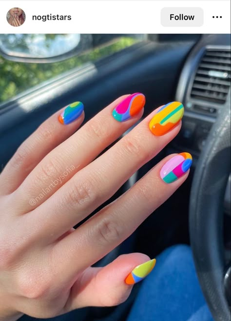 Bright Fall Nails, Cute Nail Art Ideas, Short Nail Manicure, Rainbow Nails Design, Nails Fun, Fall Nail Trends, Hard Nails, Nail Pops, Grunge Nails