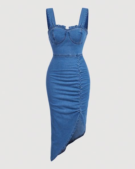 ✨Pre-order only, S(8) - XXL(18)✨ Jean Gown Styles, Denim Gown, Jeans Gown, Dope Fashion Outfits, Corporate Gowns, Blue Clothes, Travel Pose, Womens Denim Dress, Womens Denim