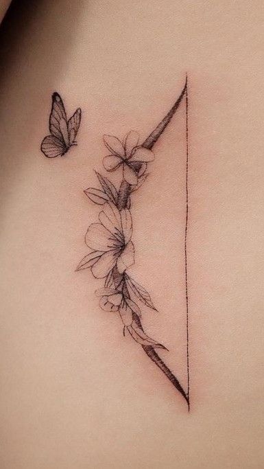 Arrow Floral Tattoo, Bow And Arrow Flower Tattoo, Feminine Bow And Arrow Tattoo, Flower Bow Tattoo, Archer Bow Tattoo, Arrow And Flower Tattoos For Women, Floral Bow And Arrow Tattoo, Archer Tattoos For Women, Feminine Arrow Tattoo