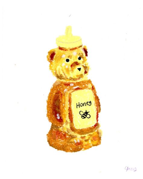 Daily drawing: Honey. This was a fun little challenge 🍯🐝 #oilpastel #honey #dailydrawing #illustration #foodart Honey Drawing Cute, Honey Bear Illustration, Honey Dipper Tattoo, Honey Graphic Design, Xmas Watercolor Cards, Honey Pot Drawing, Honey Cartoon, Honey Drawing, Honey Watercolor