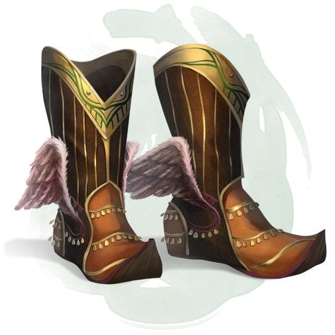 Winged Boots Flying Boots Fantasy Art, Magic Shoes Art, Winged Boots Fantasy Art, Boots Magic, Item Rpg, Winged Boots, Magic Armor, Hermes Boots, Magic Shoes