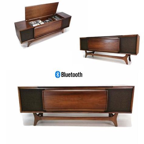 Magnavox Console Stereo, Console Makeover, Lp Shelf, Vintage Stereo Cabinet, Audio Furniture, Vintage Stereo Console, Record Player Console, Wood Refinishing, Mid Century Console