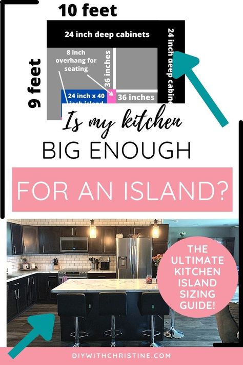 Clearance Around Kitchen Island, Big Island Small Kitchen, How To Determine Size Of Kitchen Island, How Much Space Around Kitchen Island, How Much Room Do You Need For An Island, Kitchen Island Sizing Guide, Narrow Kitchen Island Dimensions, Kitchen Deminsions With Island, How To Design A Kitchen Island