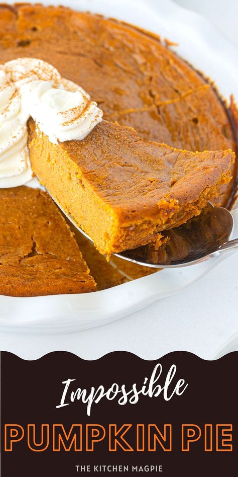 This simple-to-make, home cook-friendly impossible pumpkin pie is not only incredibly easy but super delicious as well! Wait until you see its almost magical crust appear as if from nowhere! There are also three more Bisquick recipes for impossible pies on this website you can try, sweet and savory Gluten Free Impossible Pumpkin Pie, Impossible Desserts, Bisquick Desserts, Impossible Pie Recipes, Easiest Pumpkin Pie, Impossible Recipes, Pumpkin Sweets, Impossible Pumpkin Pie, Impossible Pies