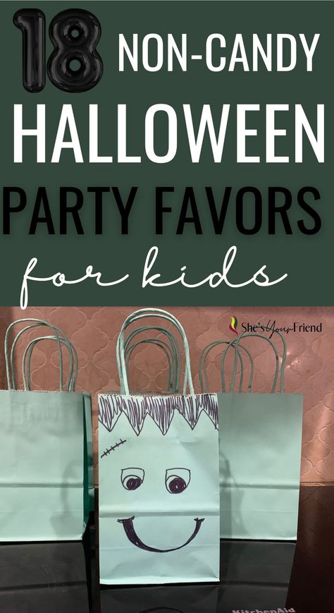 party gift bags with text overlay that reads 18 non candy halloween party favors for kids Halloween Party Favors For Kids School, Cute Halloween Goodie Bag Ideas, Halloween Goodie Bag Ideas, Halloween Party Favors For Kids, Best Party Favors, Halloween Party Bags, Halloween Class Party, School Halloween Party, Party Favors For Kids