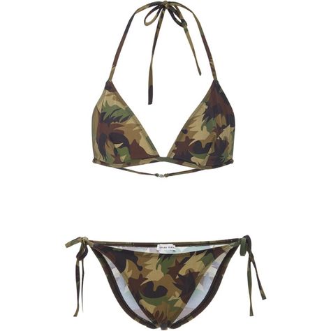 Tomas Maier Camo String Bikini ($250) ❤ liked on Polyvore featuring swimwear, bikinis, green, triangle swim wear, thong bikini swimwear, string bikini swimwear, triangle bikini swimwear and string bikini Camo Swimwear, Camo Swimsuit, Swimsuit Triangle, Green Triangle, Triangle Swimsuit, Cut Top, The Triangle, Womens Bathing Suits, Swim Wear