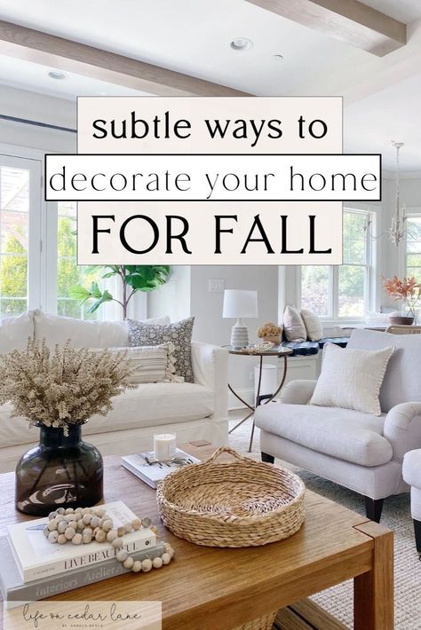 Transform your space with elegant neutral fall decor, perfect for creating a cozy autumn ambiance. Explore inspiring ideas to bring warmth and style to your home this season. Modern Fall Home Decor, Subtle Fall Decor, Neutral Fall Colors, Boho Living Room Decor Ideas, Neutral Fall Decor Ideas, Fall Decor On A Budget, Fall Home Decor Ideas, Autumn Interior, Mudroom Decor