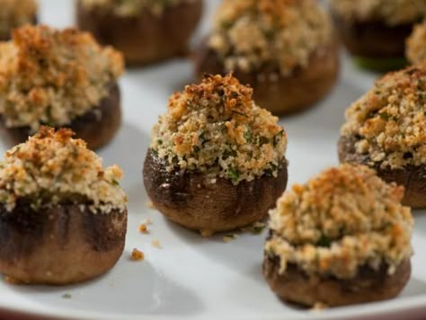 Get Stuffed Mushrooms Recipe from Food Network Best Thanksgiving Appetizers, Sausage Stuffed Mushrooms, Thanksgiving Appetizer Recipes, Elegant Appetizers, Stuffed Mushroom, Snack Bites, Veggie Food, Herb Recipes, Steak Sandwich