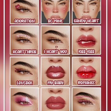 HUGS AND KISSES ♡ a makeup cc set by peachyfaerie | Patreon Sims 4 Peachyfaerie, Sims 4 Cc Peachyfaerie, Peachyfaerie Cc, Female Makeup, Pink Board, Kiss Face, Sims 4 Cas Mods, Makeup Cc, Buzzed Hair