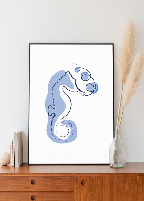 Seahorse Digital Art, Seahorse Abstract Art, Printable Bathroom Wall Art, Seahorse Painting, Seahorse Wall Art, Bathroom Wall Art Printables, Seahorse Art, Deco House, Wall Painting Techniques