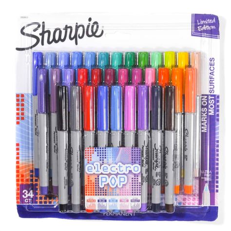 Electro POP Sharpie 25 Fine and 34 Ultra Fine Markers | Jenny's Crayon Collection Sharpie Colors, Drawing Kits, Sharpie Permanent Markers, Artist Markers, Crayola Markers, Kawaii School Supplies, Sharpie Markers, Sharpie Marker, Stationary School