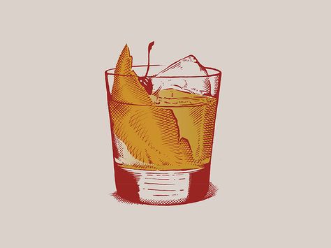 Cocktail for Outside Magazine by Jonathan Schubert #Design Popular #Dribbble #shots Cocktails Drawing, Desain Ux, Brandy Old Fashioned, Cocktails Vector, Old Fashioned Drink, Cocktail Illustration, Cocktail Art, Food Graphic Design, Old Fashioned Cocktail