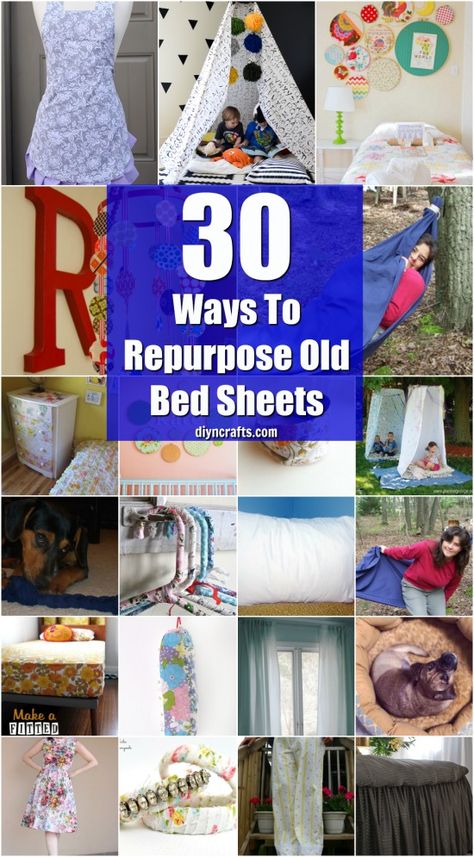 30 Creative And Crafty Ways To Repurpose Old Bed Sheets {With Tutorial Links by DIYnCrafts Team} Bed Sheets Crafts, Diy Bed Sheets, Old Bed Sheets, Old Sheets, Up Cycle, Upcycle Ideas, Recycled Projects, Reduce Reuse Recycle, Vintage Sheets