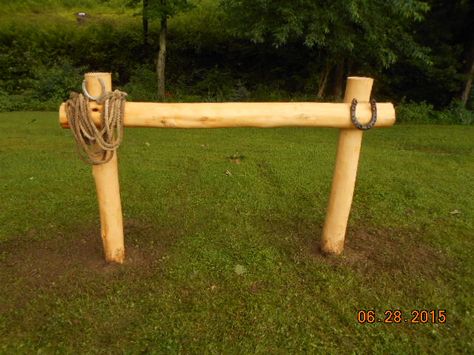 My husband made me this Hitching Post. Hitching Post For Horses, Country Yard, Horse Fence, Hitching Post, Horse Fencing, Horseshoe Crafts, Horse Stalls, Horse Barn, Horse Care