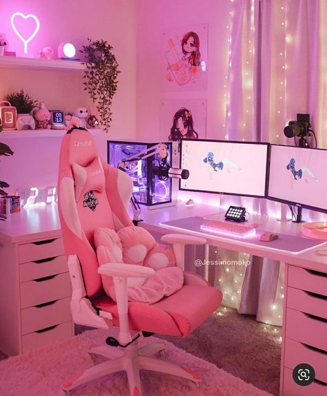 Cute Bedroom Ideas For Small Rooms, Simple Bedroom Ideas For Small Rooms, Bedroom Ideas For Small Rooms Cozy, Pink Games, Gamer Room Decor, Otaku Room, Video Game Room Design, Cute Bedroom Ideas, Gaming Room Setup