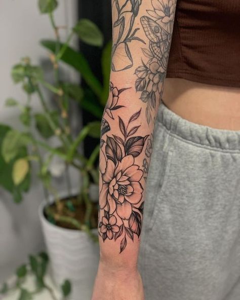 ❈ CLARISSA ❈ Vancouver Tattoo Artist on Instagram: "[7.5 hours] large “gap-filler” for M 😁 thanks so much for trusting me to complete the rest of your arm! *inner forearm tattoo not done by me* ________ Tattooed with care using @inkjecta @bishoprotary @fytsupplies @goodguysupply @thesolidink @criticaltattoosupply" Filler Tattoos, Vancouver Tattoo, Inner Forearm Tattoo, Inner Forearm, Vintage Portraits, Forearm Tattoo, Tattoo Inspo, Artist On Instagram, 5 Hours