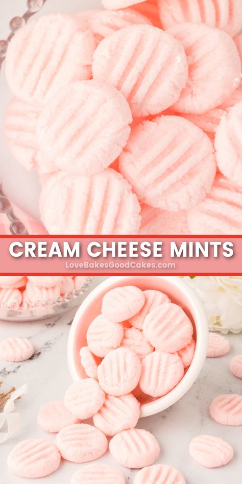 Cream Cheese Mints Christmas Cream Cheese Mints Recipe, Cream Cheese Butter Mints, Soft Mints Recipe, Cream Cheese Mints In Molds, Cream Cheese Mints Easy, Wedding Mints Cream Cheese, Cream Cheese Mints Wedding, Mints Cream Cheese, Homemade Mints