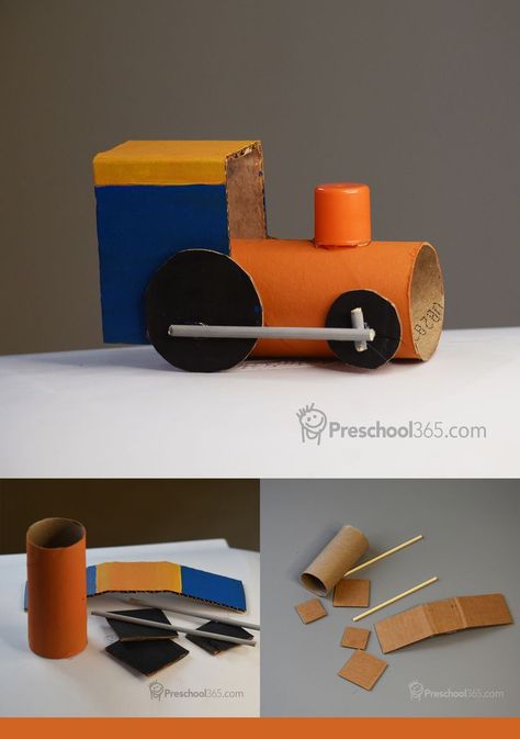 Here is a fun craft to do with your children. Just a piece of cardboard and a toilet paper roll. #craft #kidsart #family #kidsactivities #train #preschool #homeschool Toilet Paper Roll Airplane, Train Art And Craft, Train Craft For Kindergarten, Paper Train Craft, Toilet Paper Roll Train, Build A Train Craft, Train Craft, Train Diy Crafts, Recycled Crafts Transportation