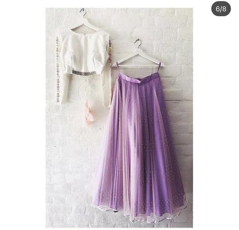 Lavender Colour Dress, Lavender Skirt Outfit, Lavender Color Dress, Lavender Lehenga, Crop Tops For Kids, Lavender Skirt, Lavender Colour, Half Sarees, Lavender Tops