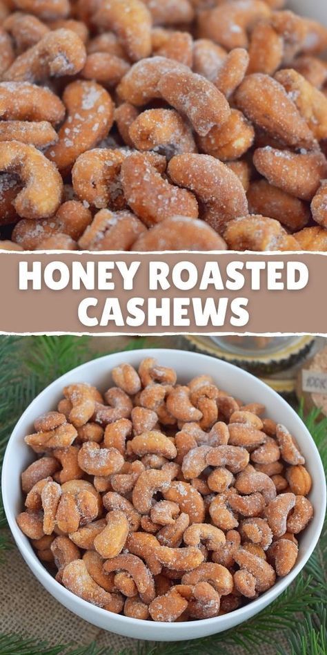 Honey Roasted Cashews Honey Roasted Cashews Recipe, Honey Roasted Cashews, Roasted Nuts Recipe, Cashew Recipes, Honey Roasted Peanuts, Honey Caramel, Best Honey, Nut Recipes, Roasted Cashews