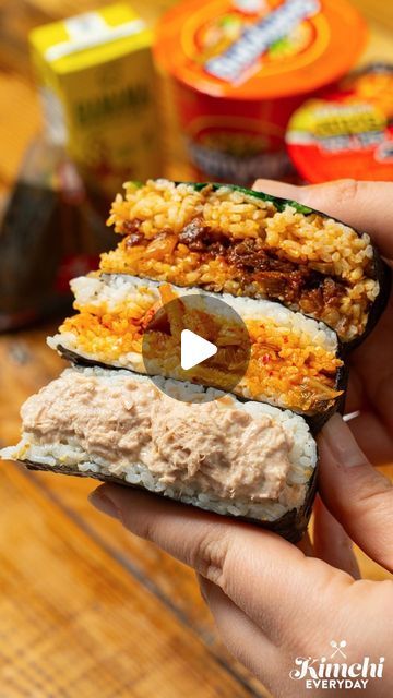 H Mart | 한아름 on Instagram: "Just like a visit to a Korean convenience store, this recipe is a quick fix for lunch, picnics, and journeys on the road. 🍱🏃💨 Learn how to make 3 different fillings, assemble a triangle kimbap, and wrap everything up with 3 yummy flavors of 🐟 Tuna Mayo, 🐷 Kimchi Spam, and 🍚 Jeonju Bibimbap!  Ingredients ⬇️ - Dried Seaweed Wrapper Kit for Triangle Kimbap - 3 pk Instant Cooked Rice, 210 g per pack - 1 ½ tbsp Sesame Oil - 2 tbsp Roasted Sesame Seeds  Tuna Mayo Flavor 🐟 - 1 Canned Tuna, 150 g  - 3 tbsp Asian Mayonnaise - 1 ½ oz Garlic Powder - Black Pepper  - 1 tsp Sugar  Kimchi Spam Flavor 🐷 - 8 ¼ oz Kimchi, chopped - 90 g Spam, chopped - 1 tbsp Cooking Oil - 1 tbsp Sesame Oil  Jeonju Bibimbap Flavor 🍚 - 6 tbsp Gochujang - ½ tbsp Garlic, minced - 2 tb Triangle Kimbap, Korean Convenience Store, Seaweed Wrap, Dried Seaweed, Tuna Mayo, Canned Tuna, Korean Recipes, Cooked Rice, Pasta Noodles