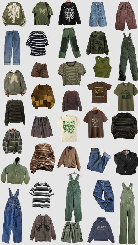 #grunge #moda #green #outfits #mushroom Green Grunge Clothes, Aesthetic Grunge Outfits Men, Green Grunge Outfit Men, Earthy Grunge Outfits Men, Downtown Outfits Men, Green Punk Outfits, Preppy Grunge Outfits, Grunge Outfit Board Men, Green And Brown Grunge Outfits