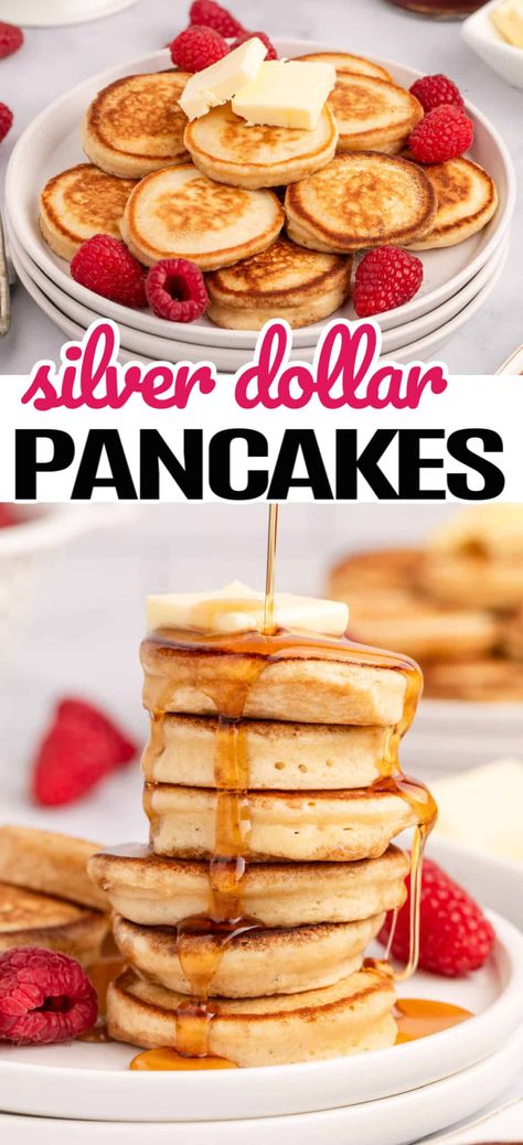 Silver Dollar Pancakes Recipe, Dollar Pancakes, Brunch Snacks, Silver Dollar Pancakes, Raspberry Pancakes, Chinese Chicken Salad Recipe, Freeze Pancakes, Pancake Calories, Pancakes Breakfast