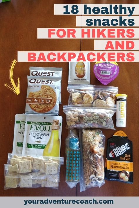 Have you ever actually read the list of ingredients in many common hiking and backpacking snacks? Or checked how many grams of sugar is in each thing you eat throughout the day? Wowza! Many typical hiking snacks are loaded with overly processed ingredients, or have lots of added sugar, or both! Check out this master list of healthy hiking snacks if you're ready to upgrade your old granola bars and candy. Backpacking Snacks Hiking, Healthy Backpacking Snacks, Healthy Backpacking Meals, Healthy Hiking Food, Day Hike Snacks, Best Hiking Snacks, Hiking Snacks Ideas, Hiking Snacks Healthy, Hiking Snacks Backpacking Food