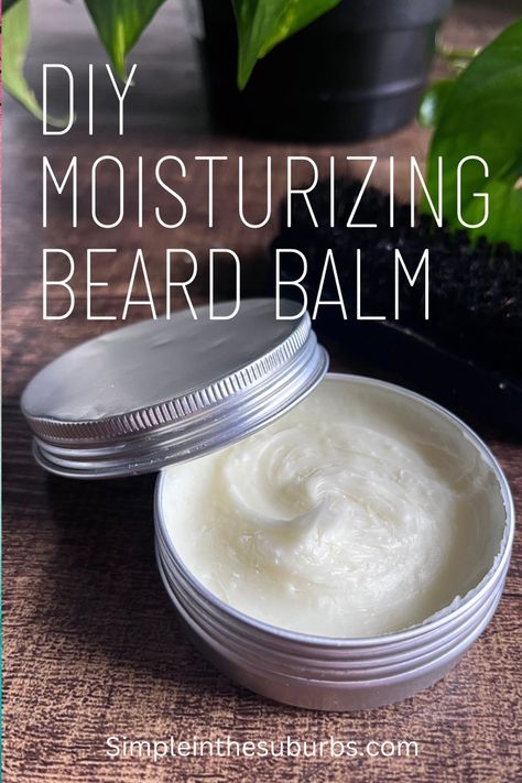 Homemade beard balm in a tin canister on wood table Beard Balm Diy Recipes, Homemade Beard Balm, Beard Balm Recipe, Homemade Beard Oil, Diy Beard Balm, Diy Beard Oil, Diy Conditioner, Beard Cream, Soft Beard