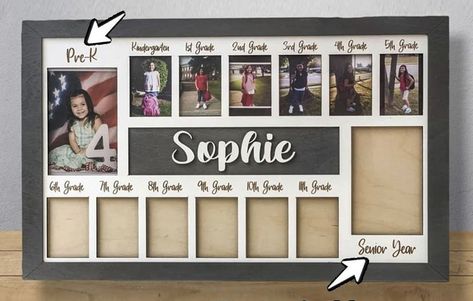 School Pictures Display, School Years Picture Frame, School Picture Frames, Photo Display Board, K 12 School, Memory Crafts, Picture Boards, Raised Letters, Custom Picture Frame